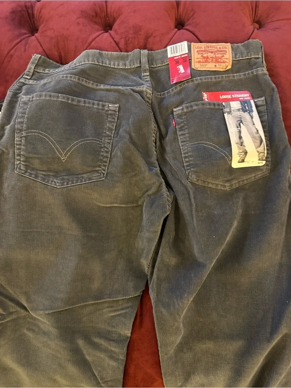 Levi's Lot 3pr of Loose/Straight Cords in LtGray, Brown, and DkGray W36L32&34